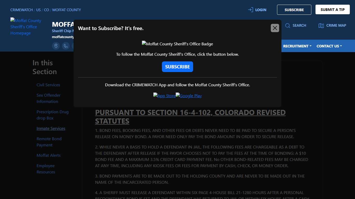 Inmate Services and Information Moffat County Sheriff's Office