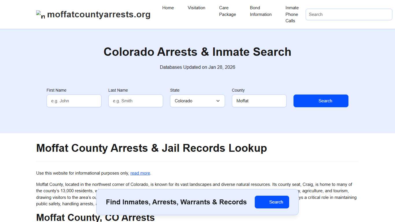 Moffat County, CO Arrests, Warrants, Police Records Search
