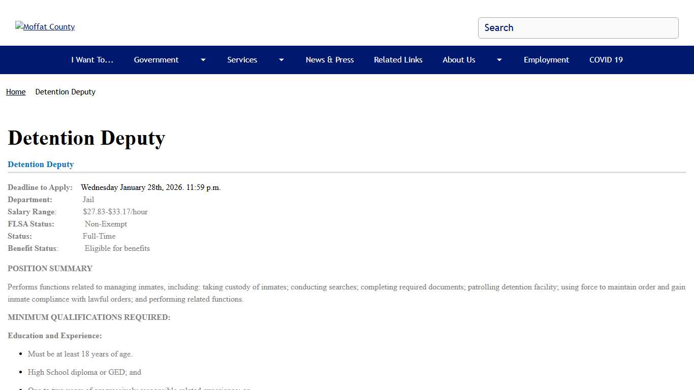 Detention Deputy Moffat County